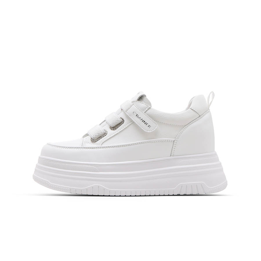 C°BANNER Cow Split Leather Abrasion Resistant Low top Skateboard Shoes Women's White