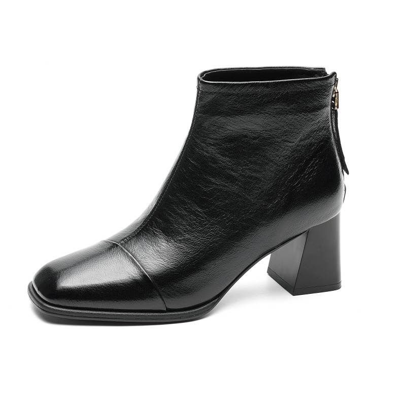 AOKANG Sheepskin Ankle Boots Women's Black