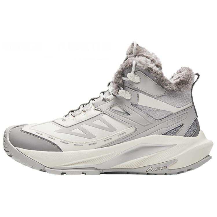 Anta Tan Yue Fleece Lined Comfortable Slip Resistant Abrasion Resistant High top Casual Shoes Men's Gray White