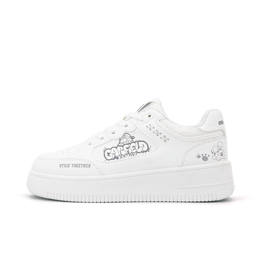 Garfield Microfiber Leather Abrasion Resistant, Lightweight, And Breathable Low top Skateboard Shoes Men's Pure White
