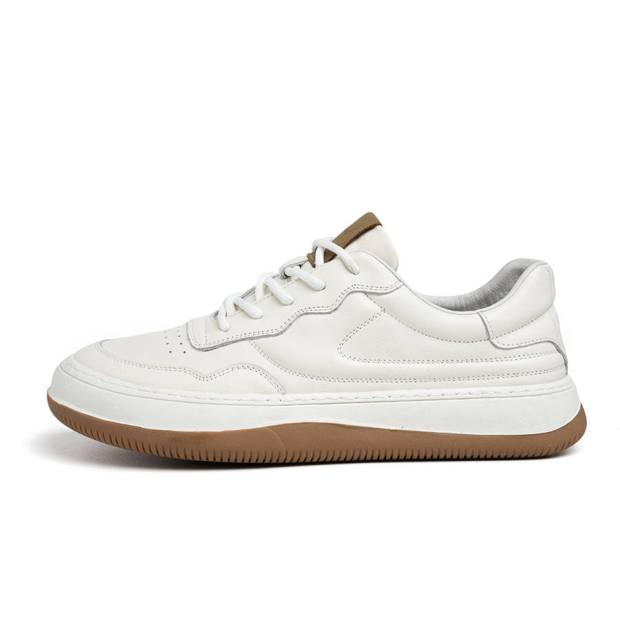FED Top Grain Cow Leather Lightweight Breathable Low top Skateboard Shoes Men's White