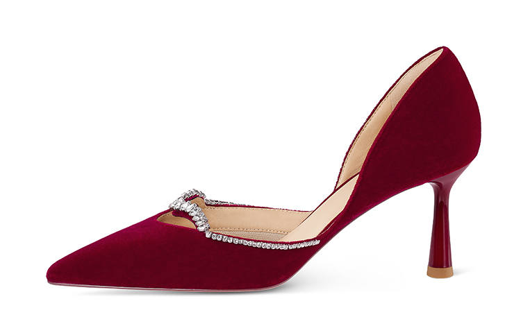 7or9 Afterglow Fabric Slim Heel Air Cotton High Heels 7cm Women's Red