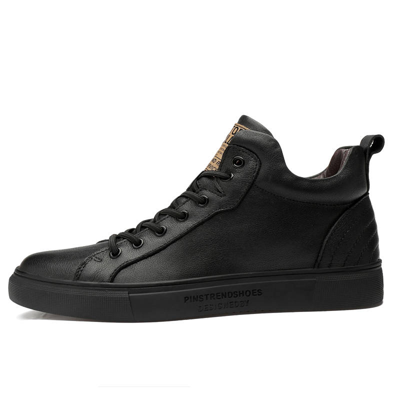 YINGLUNQISHI Top Grain Cow Leather Abrasion Resistant Abrasion Resistant Low top Skateboard Shoes Unisex Black