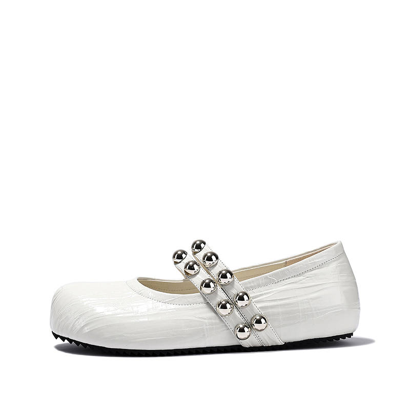 Brut Ros′e Top Grain Cow Leather Flat Mary Jane Shoes Women's