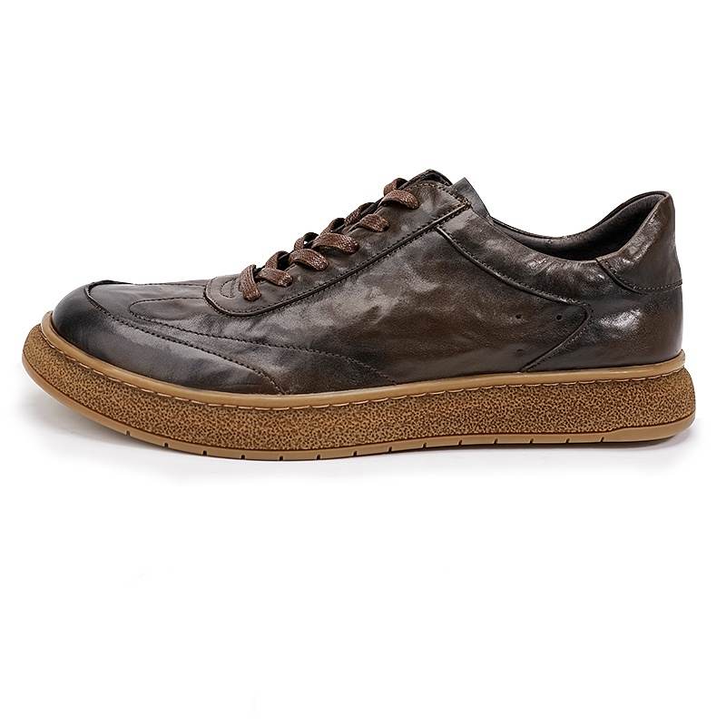 Brounvanm Top Grain Cow Leather Casual Shoes Men's Coffee