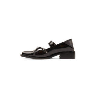 Asthershop Top Grain Cow Leather Mary Jane Shoes Women's Black