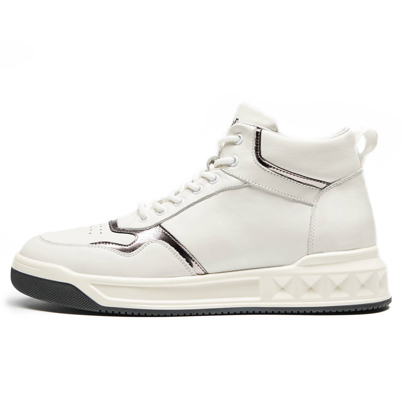 GOG Cow Leather Mid top Trendy Casual Skate Shoes Men's White