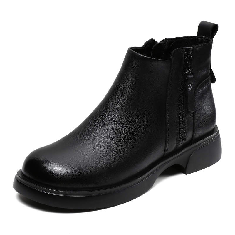 Devanro Devanro Top Grain Cow Leather Short Combat Boots 3.5cm Women's