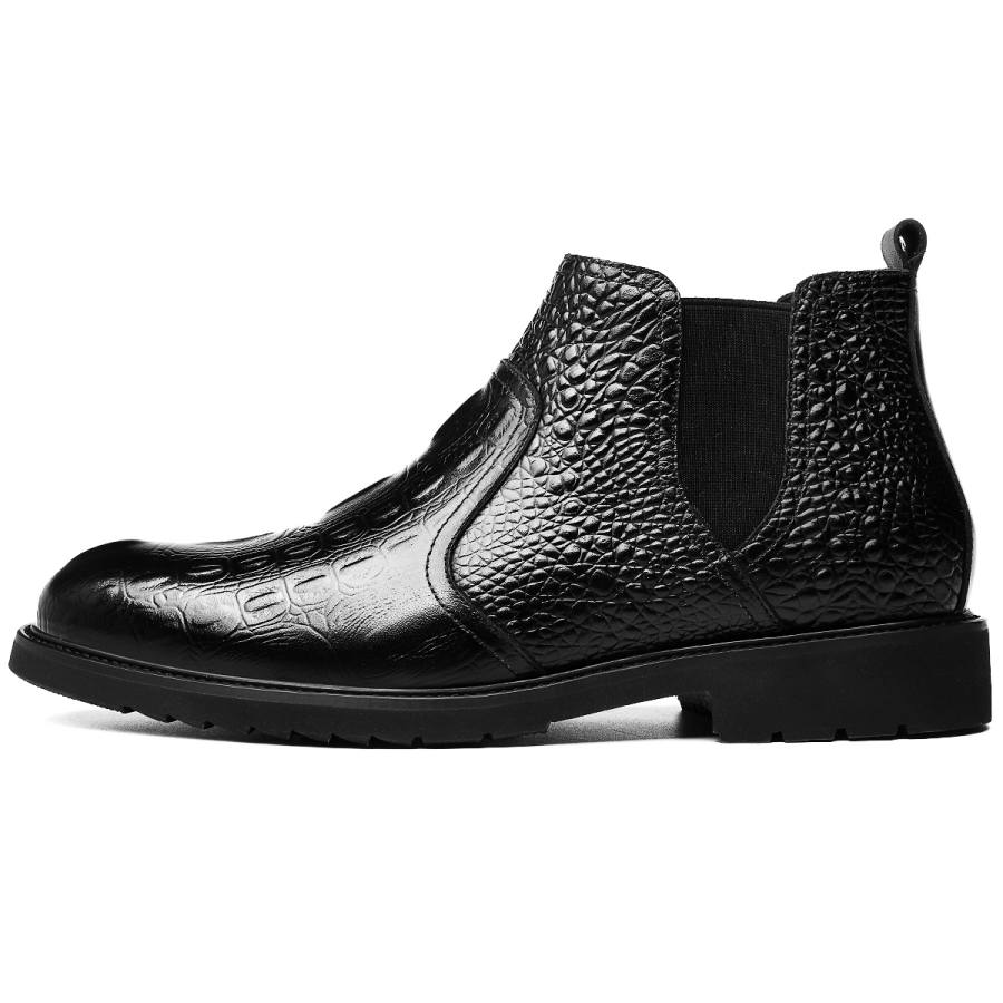 CHINT Cow Leather Short Chelsea Boots Men's Black