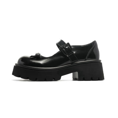 BOJUEMAO Cow Split Leather Comfortable And Trendy Chunky Heel Mary Jane Shoes Women's