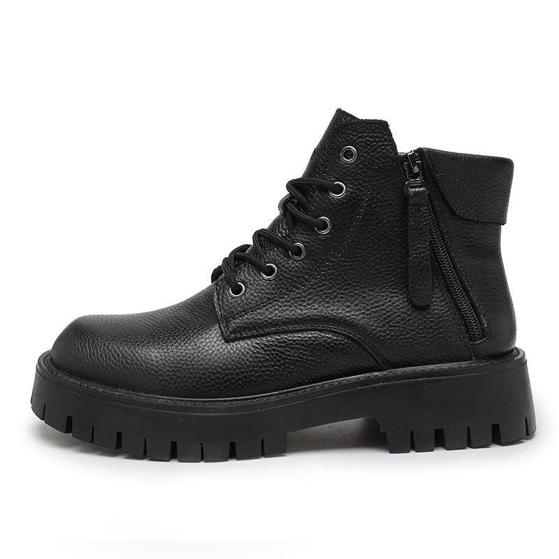 DUNNU Top Grain Cow Leather Short Combat Boots Men's Black