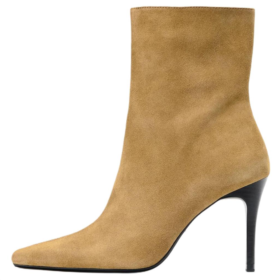 ZARA Cow Leather Ankle Boots 9.5cm Women's Beige