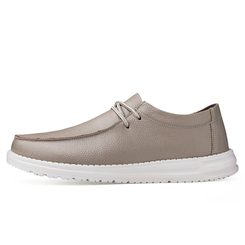 YINGLUNQISHI Top Grain Cow Leather Casual Shoes Men's Khaki