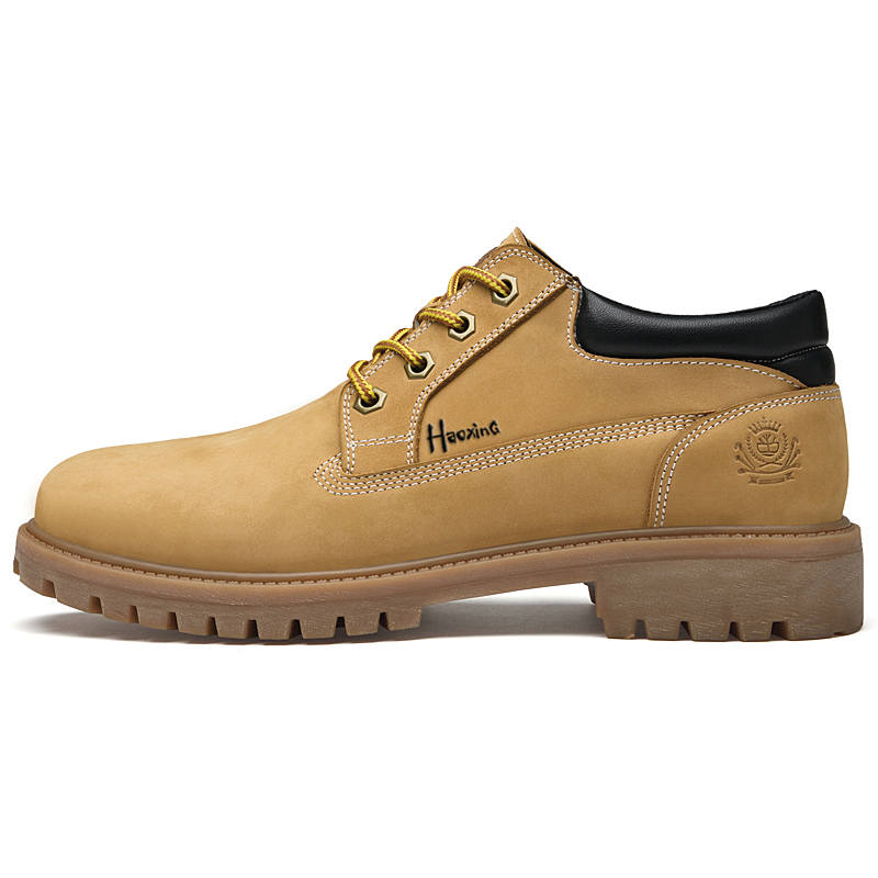 HAOXING Top Grain Cow Leather Ankle Length Combat Boots Men's Yellow