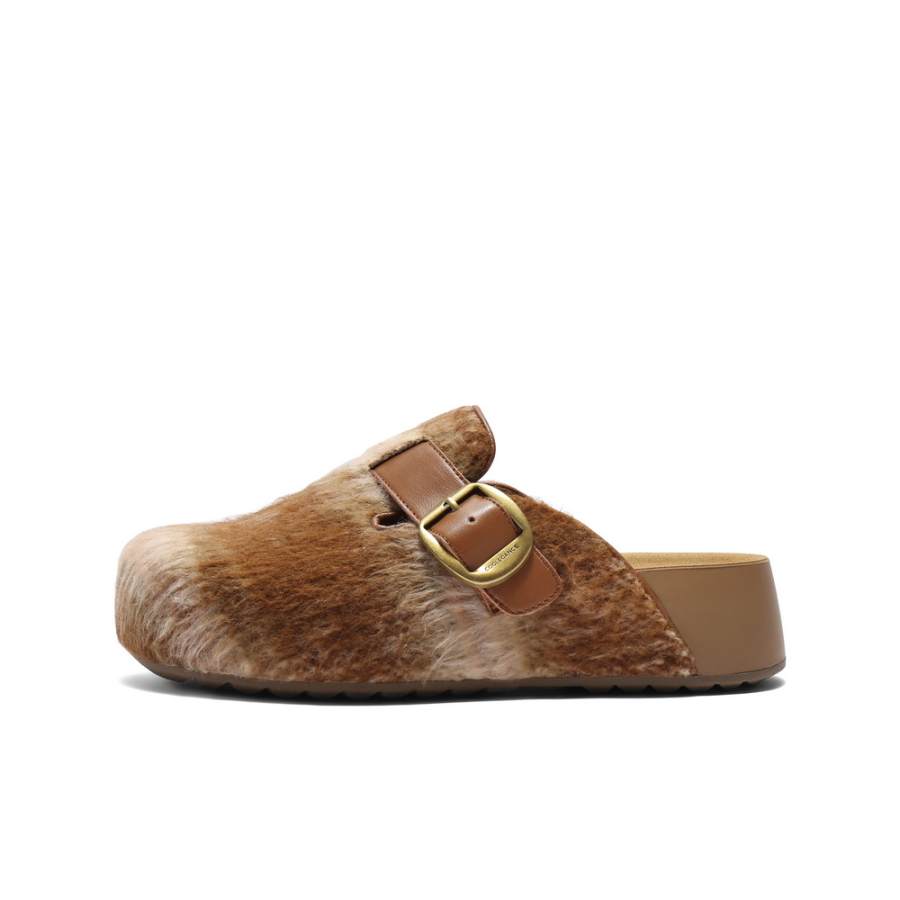BELLE Rubber Sole Closed Toe Slippers Women's Camel