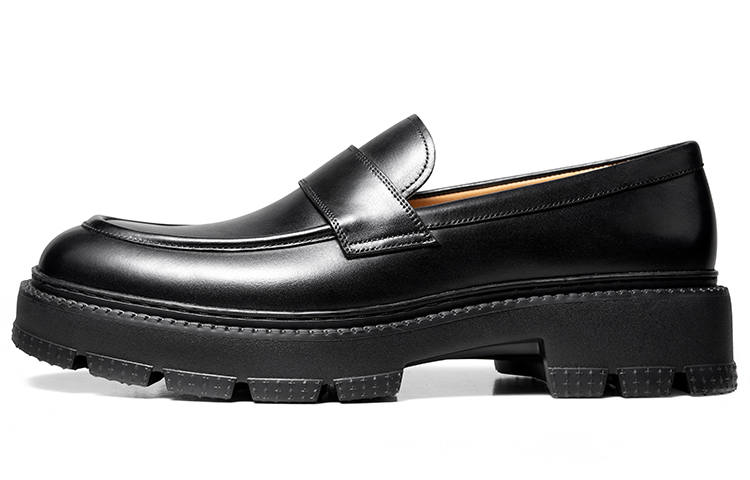 THOM WILLS Calfskin Slip on Loafers Casual Shoes 4cm Men's Black