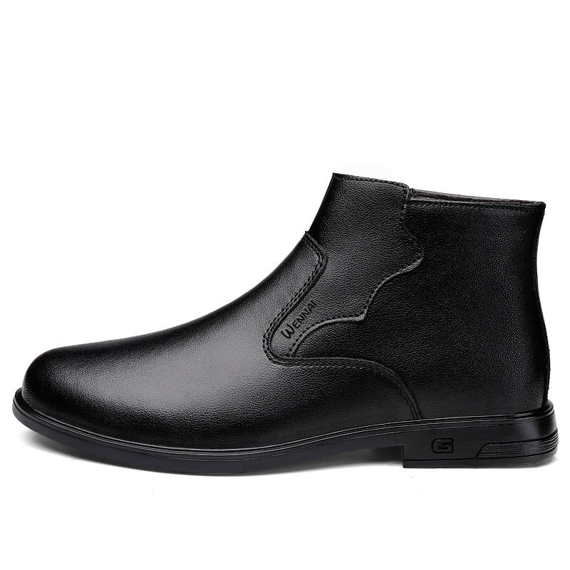 WENNAI Top Grain Cow Leather Ankle Boots Unisex Black