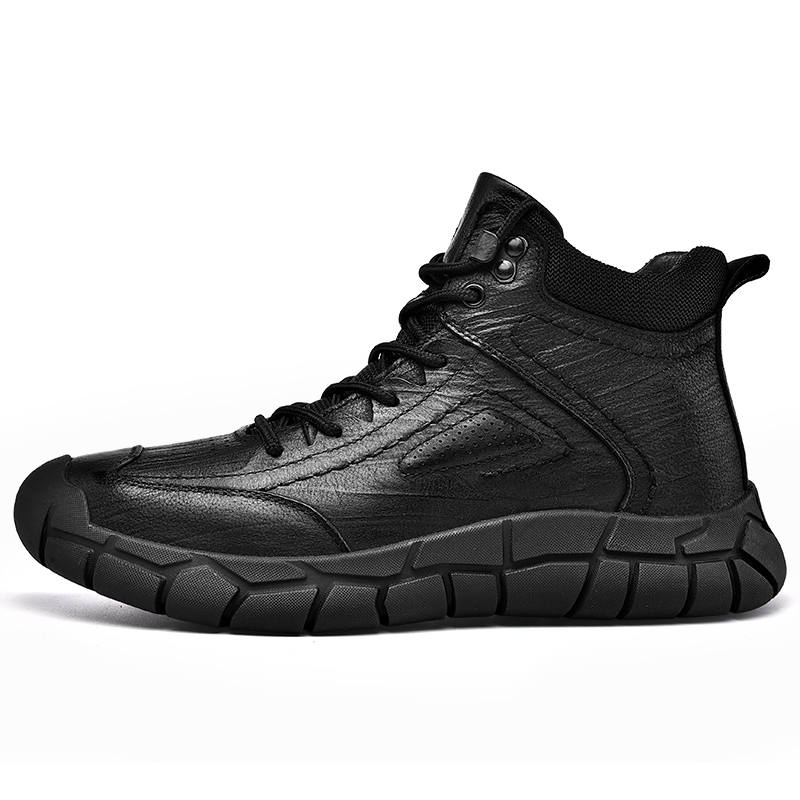 JIGONGYANG Cow Leather Wool, Comfortable Versatile, Fleece Lined Thermal Ankle Boots Men's Black