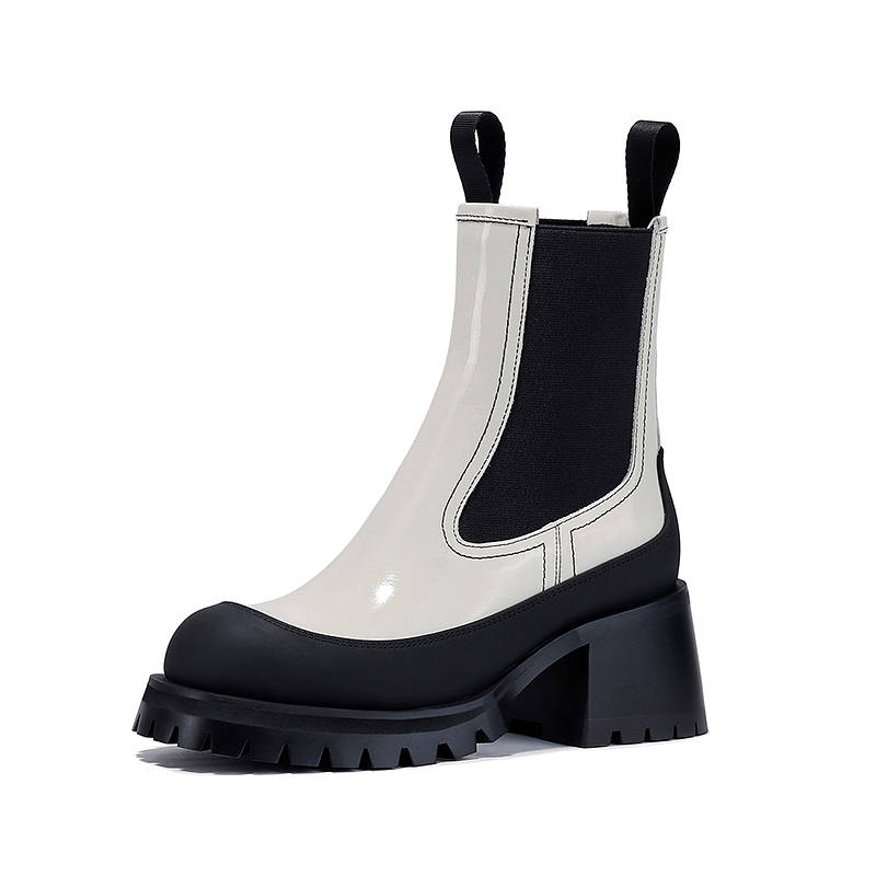 BELLALILY Cow Leather Minimalist Style Crew Chelsea Boots 6CM Women's