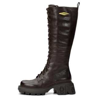 DIBO MANNER Star Collection Lace Up Long Shaft Boots, Knee High Knight Boots, Chunky Heel Platform