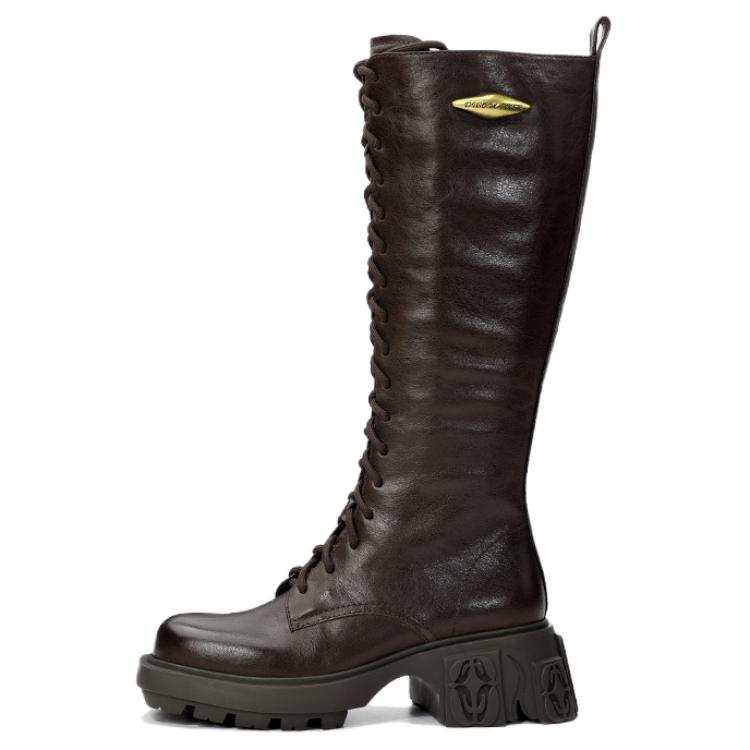DIBO MANNER Star Collection Lace Up Long Shaft Boots, Knee High Knight Boots, Chunky Heel Platform