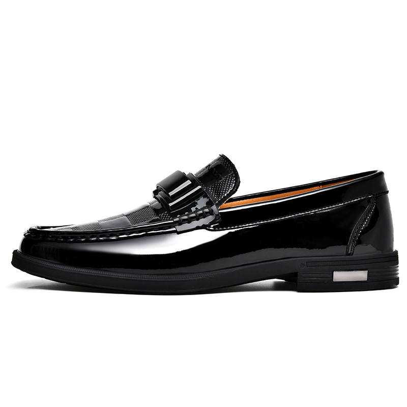 WENNAI Top Grain Cow Leather Loafers Men's Black Plaid