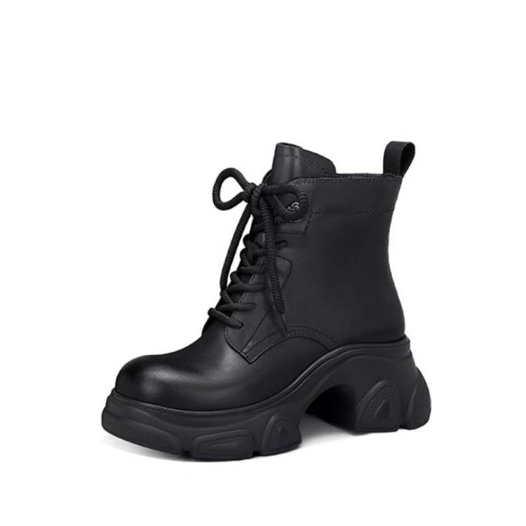 JESSICA SOPHIA Top Grain Cow Leather Short Combat Boots 5.5cm Women's