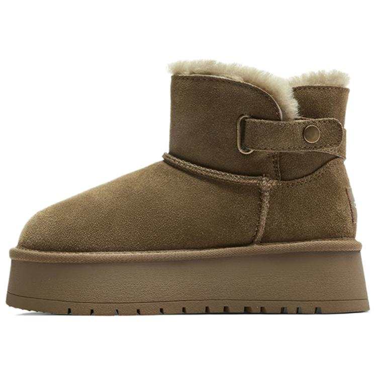 C°BANNER Cow Split Leather Short Snow Boots Women's Khaki Green