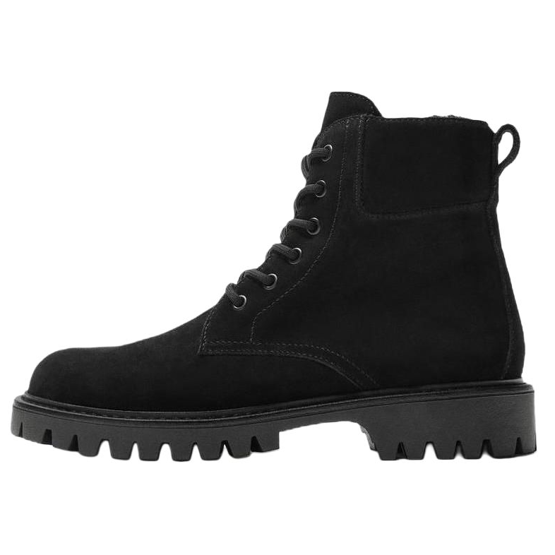 ZARA Cow Leather Fashion Trend Short Combat Boots Men's Black