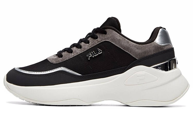 FILA Synthetic Leather, Textile Cushioning Abrasion Resistant Height Increasing Low top Casual Shoes Women's Black Gray