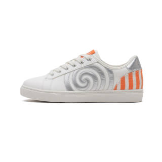 UNIITY Microfiber Leather Low top Skateboard Shoes Women's White Orange Silver