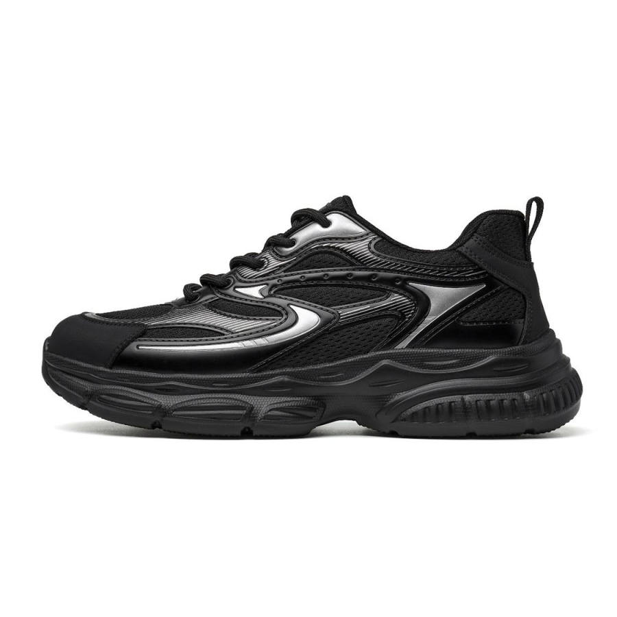 HUITE Textile, Synthetic Leather Breathable Low top Chunky Sneakers Men's Black