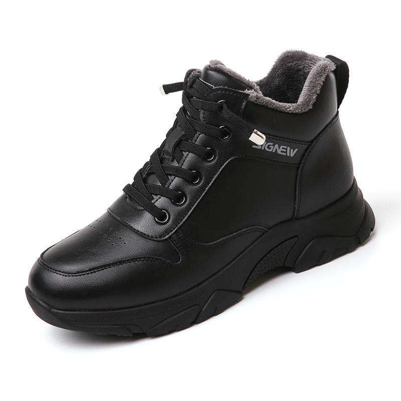 XINNUO Split Cow Leather, Fleece Lined Thermal, Fashion Versatile High top Casual Shoes 4cm Women's