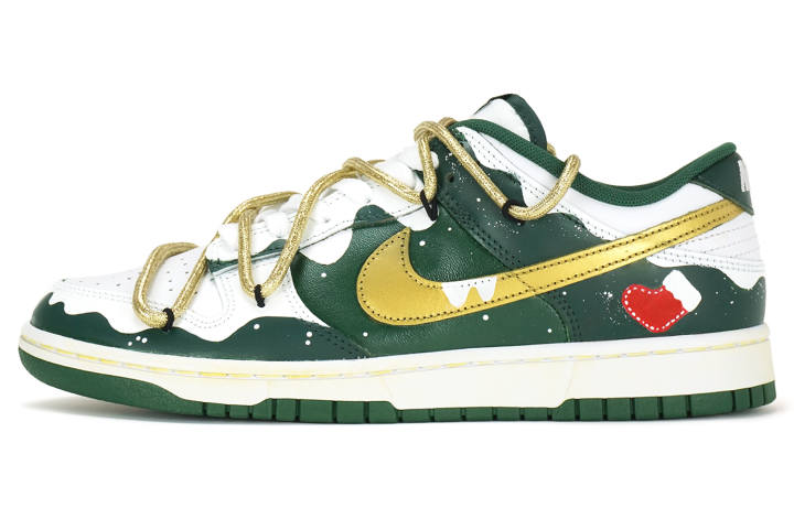Nike Nike Dunk Cow Leather Slip Resistant Low top Skateboard Shoes Men's Gold Green Red White