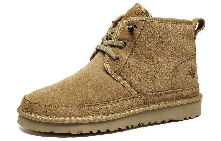 LEAVELAND Fleece Lined Thermal, Cow Split Leather, Vintage Comfortable Lightweight Crew Snow Boots Men's
