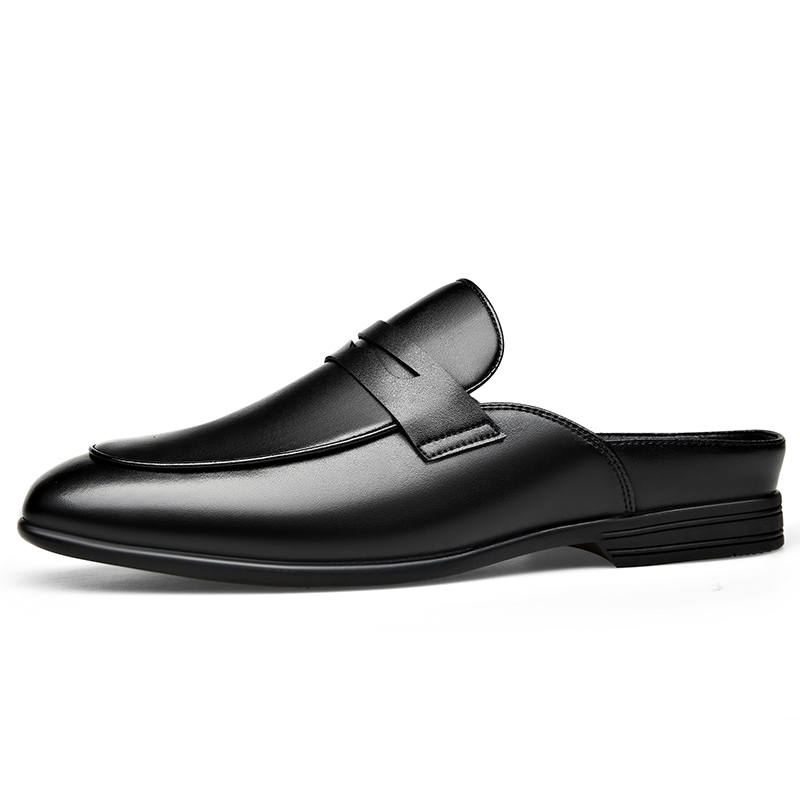 LUOMENG LUOMENG Cow Split Leather Closed Toe Slippers Men's Black