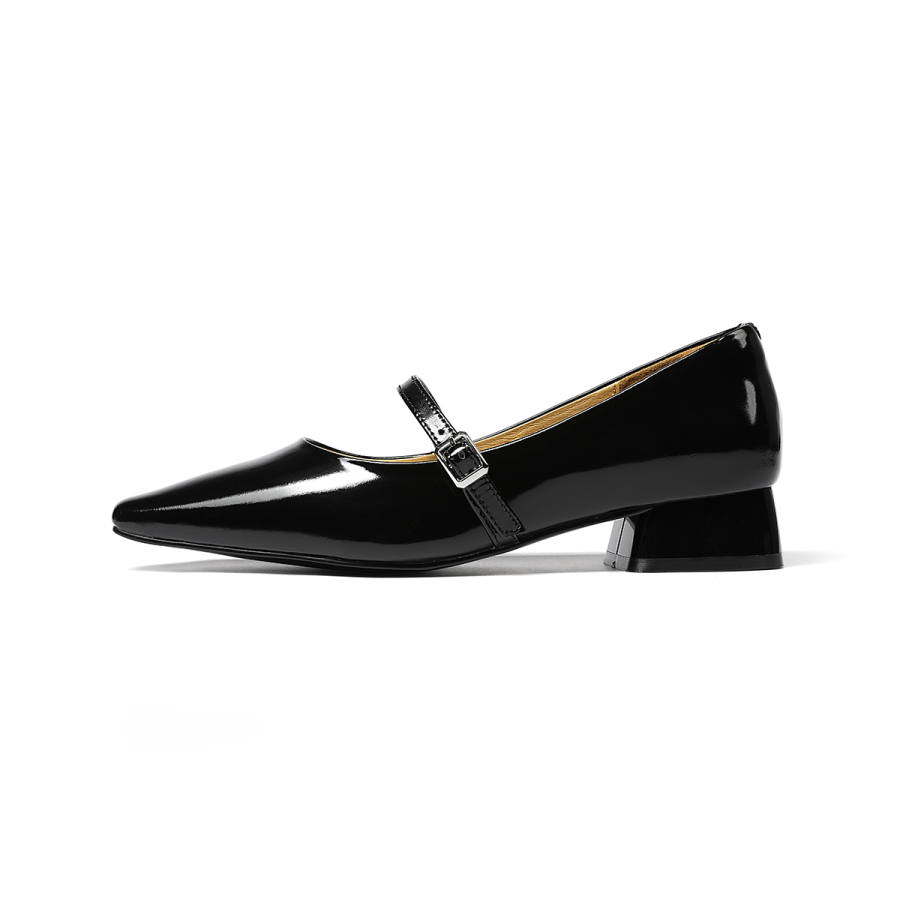 GOLDLION Cow Leather Chunky Heel Mary Jane Shoes Women's