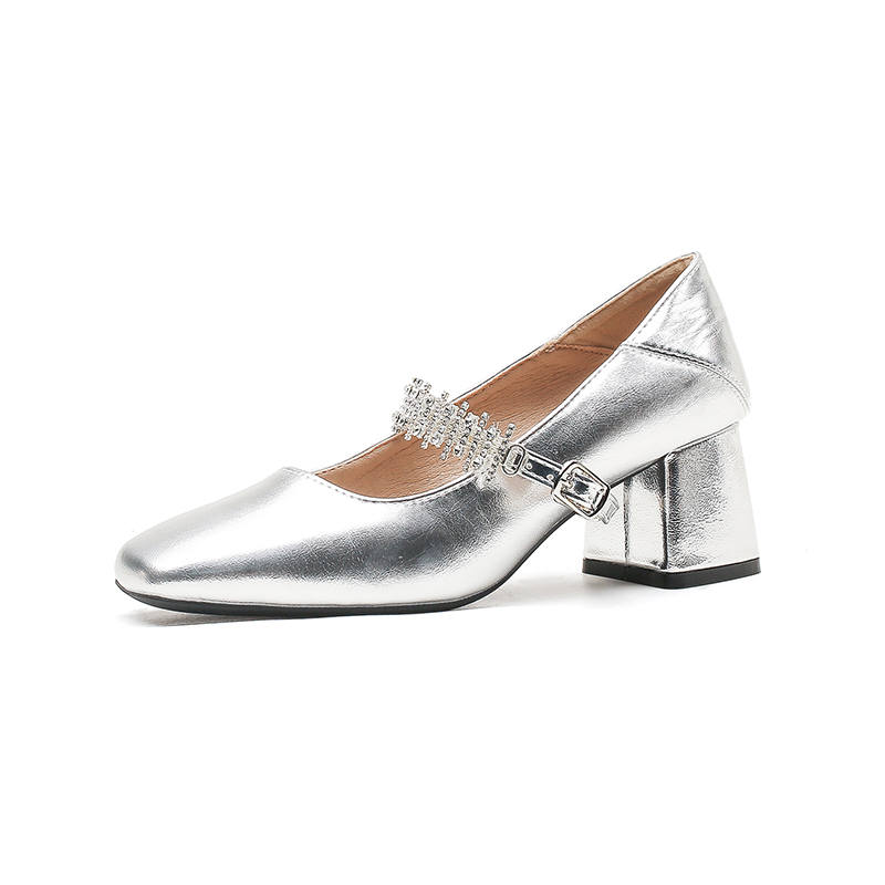 Bamiti Chunky Heel Mary Jane Shoes Women's Silver