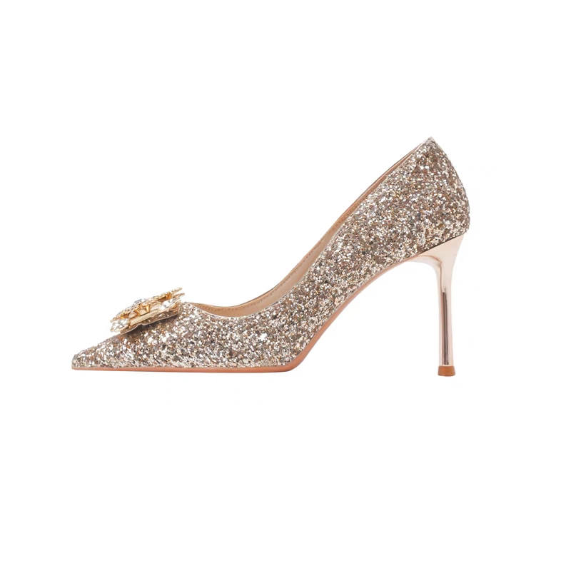 YIYIQIN Slim Heel High Heels Women's Champagne Gold Gift Box Set