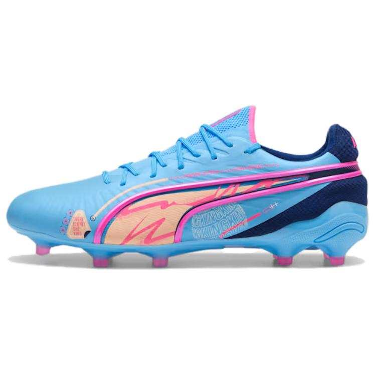 PUMA King Ultimate FG Firm Ground Artificial Turf Abrasion Resistant Soccer Shoes Men's Blue Pink