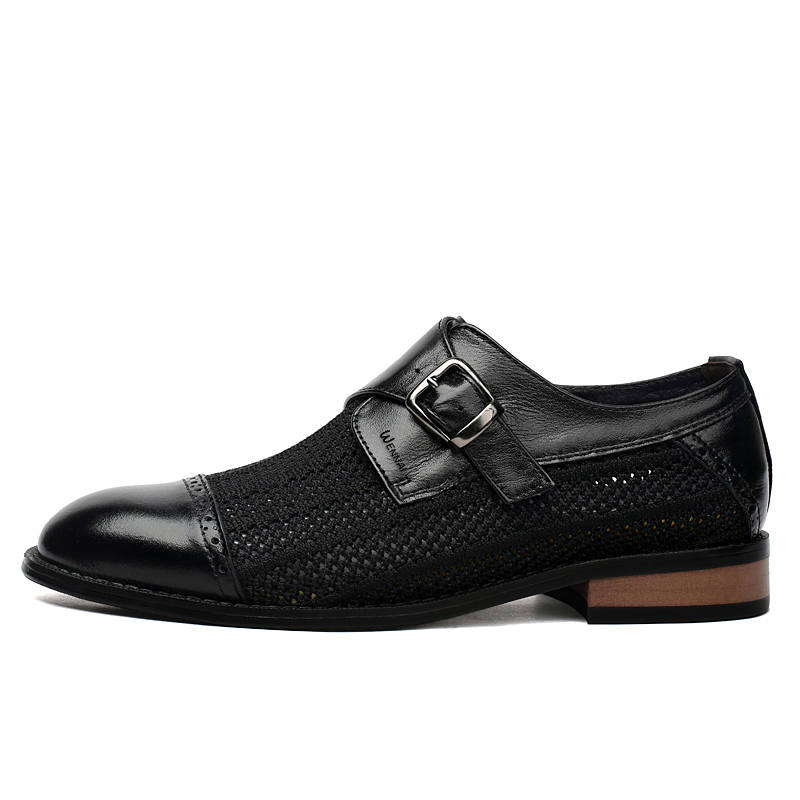 WENNAI Top Grain Cow Leather Casual Shoes Men's Black