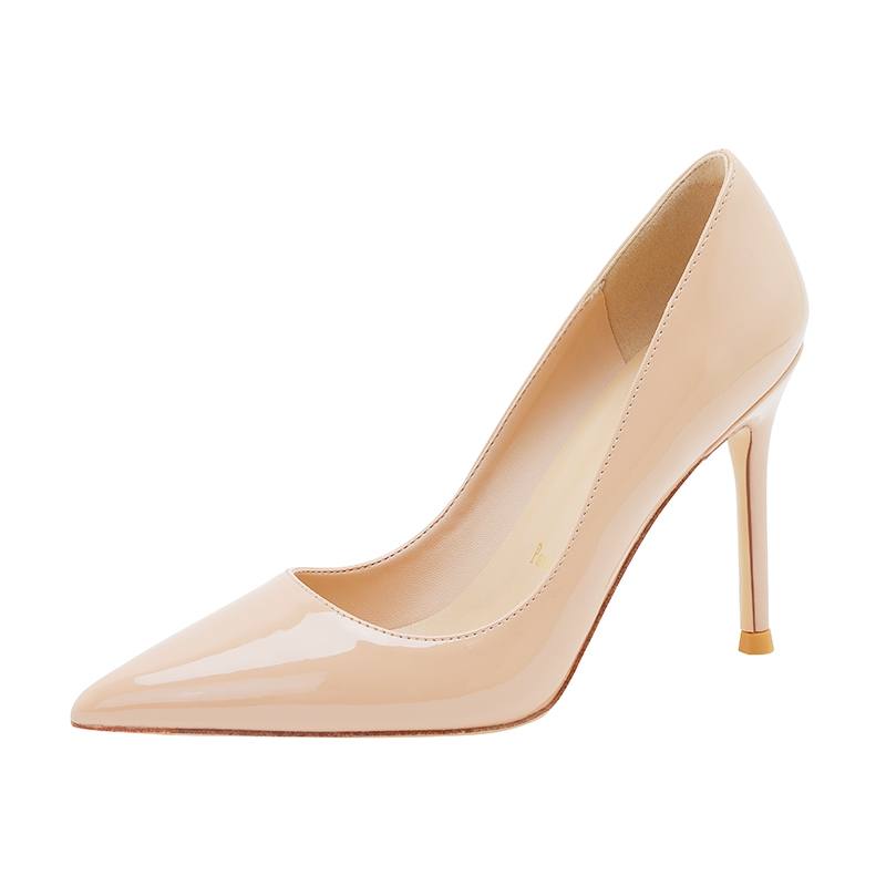 MIZAIJIA Patent Leather Slim Heel High Heels Women's Nude