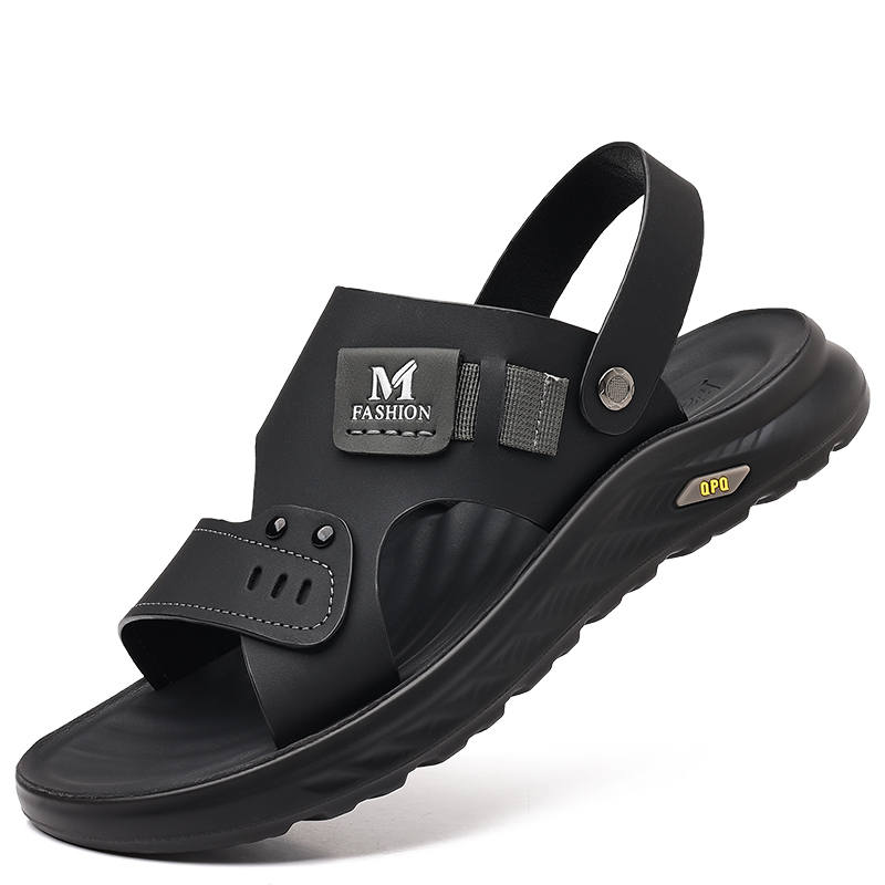 YILICHUANZHANG Top Grain Cow Leather Beach Sandals Men's Black