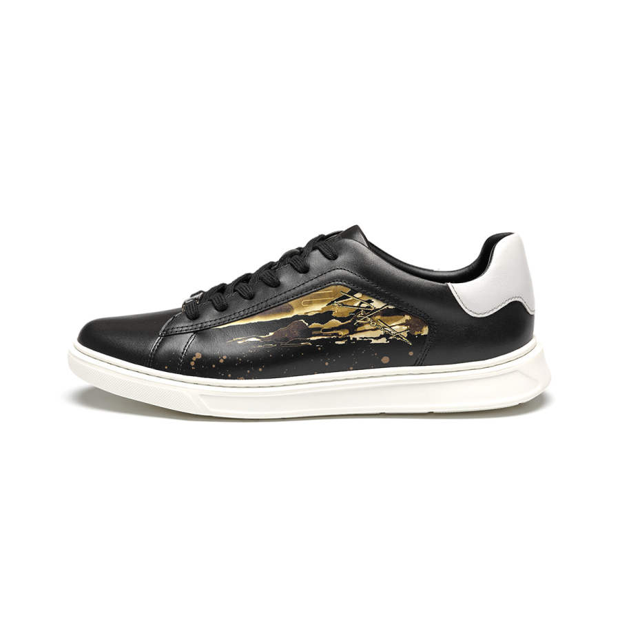 J.BENATO Cow Leather Fashion Trend Low top Skateboard Shoes Men's Black