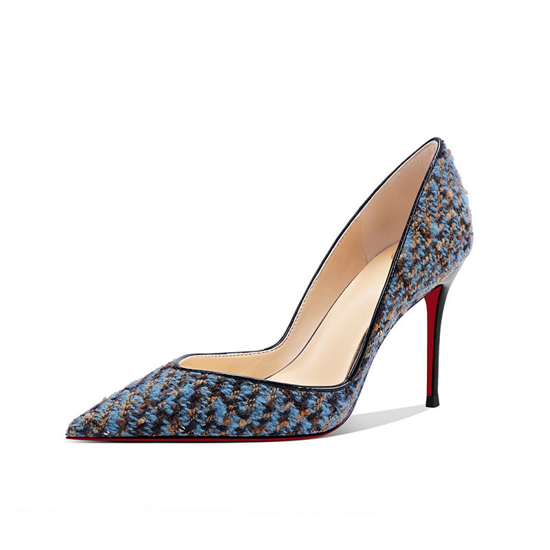 GABPIHLA HEURST Fabric Chanel inspired Slim Heel High Heels 8cm Women's Blue