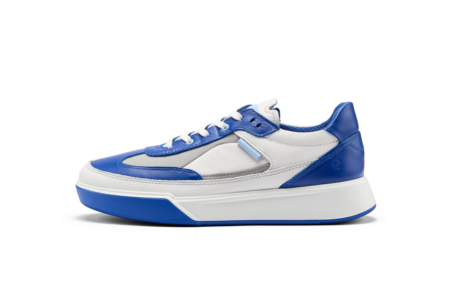 Ecco Cow Leather Versatile Low top Skateboard Shoes Men's White/Royal Blue/Dove Gray