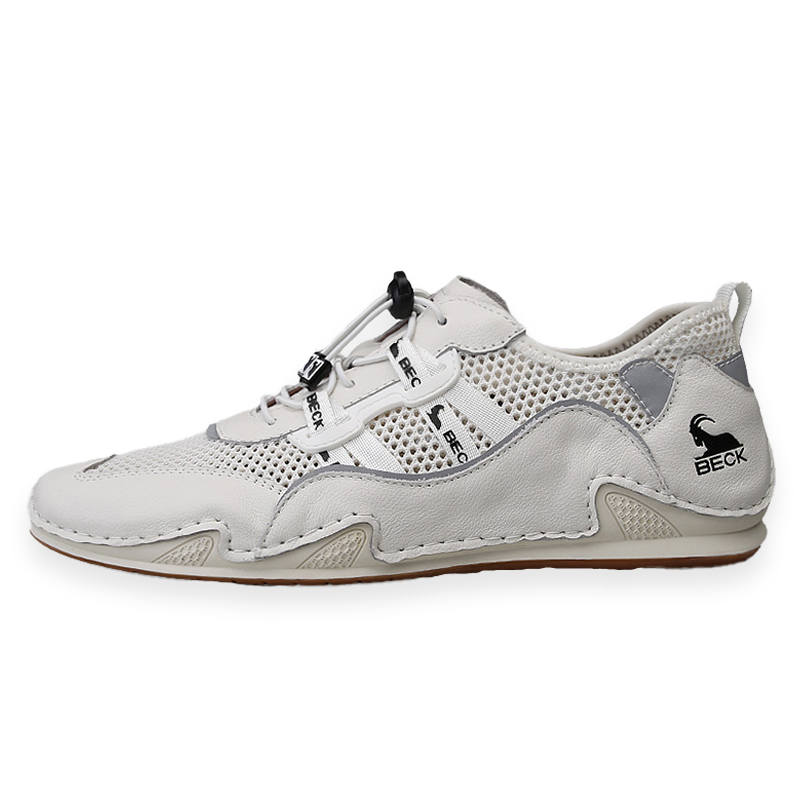 BECK White Sneakers Top Grain Cow Leather Casual Shoes Men's White