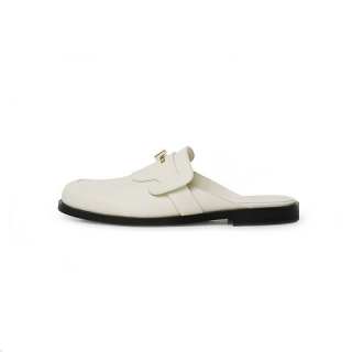 UNFOLIO Cow Leather Closed Toe Slippers Women's White