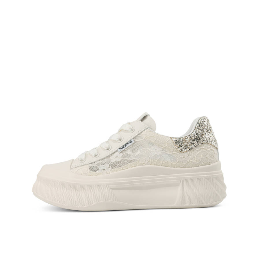 BOERDIQI Synthetic Leather Low top Skateboard Shoes Women's Beige