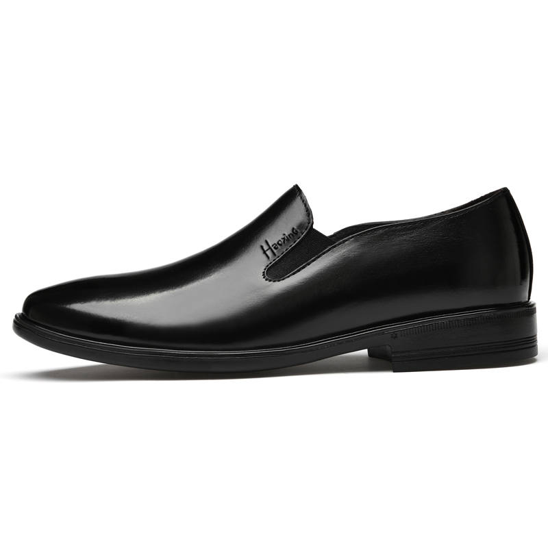HAOXING Top Grain Cow Leather Casual Shoes Men's Black